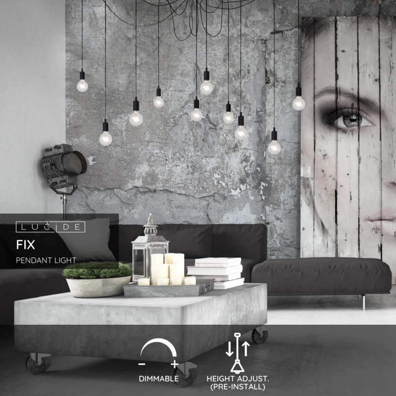 Lucide FIX - Závesné svietidlo - 10xE27 - Čierne